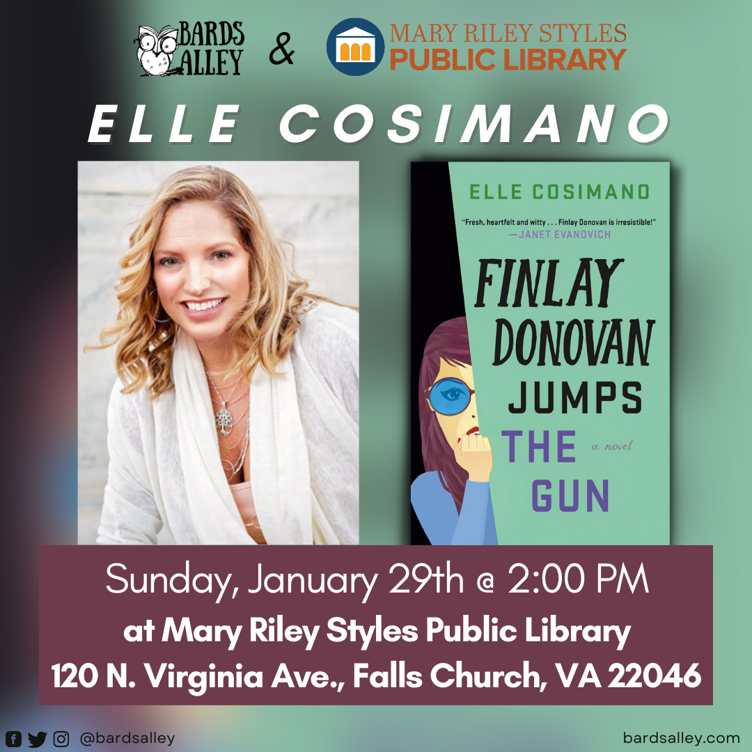 Picture of Elle Cosimano and her book cover Finlay Donovan Jumps the Gun