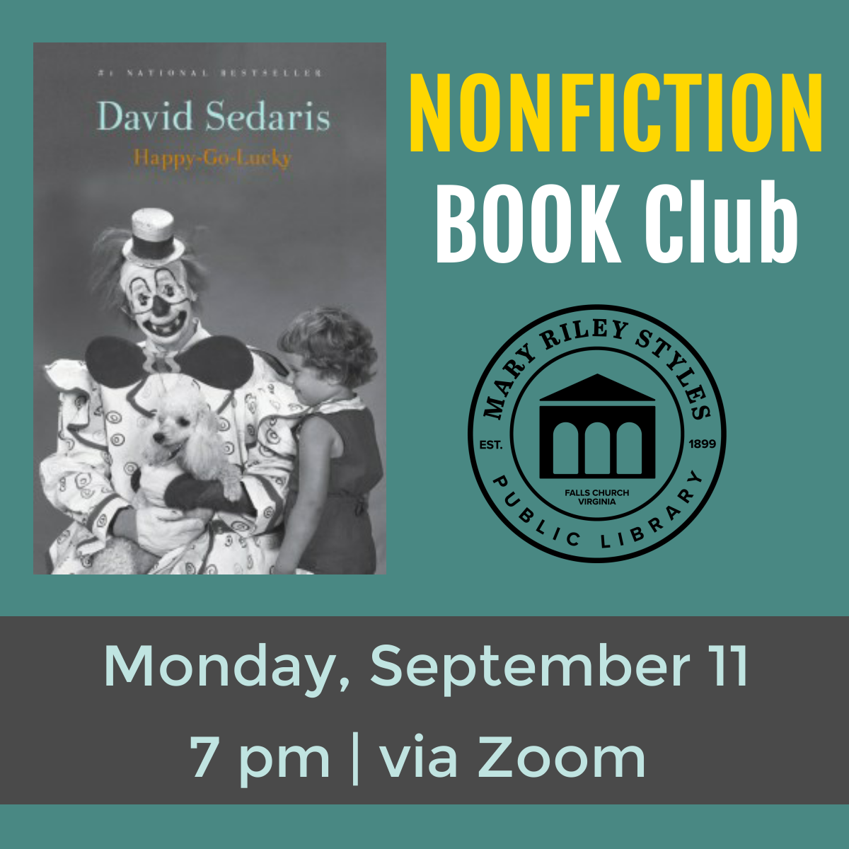 Nonfiction Book Club Monday September 11 at 7 pm via Zoom