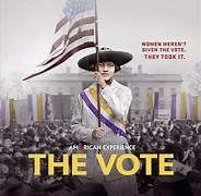 The Vote DVD cover of a suffragette holding an American flag 